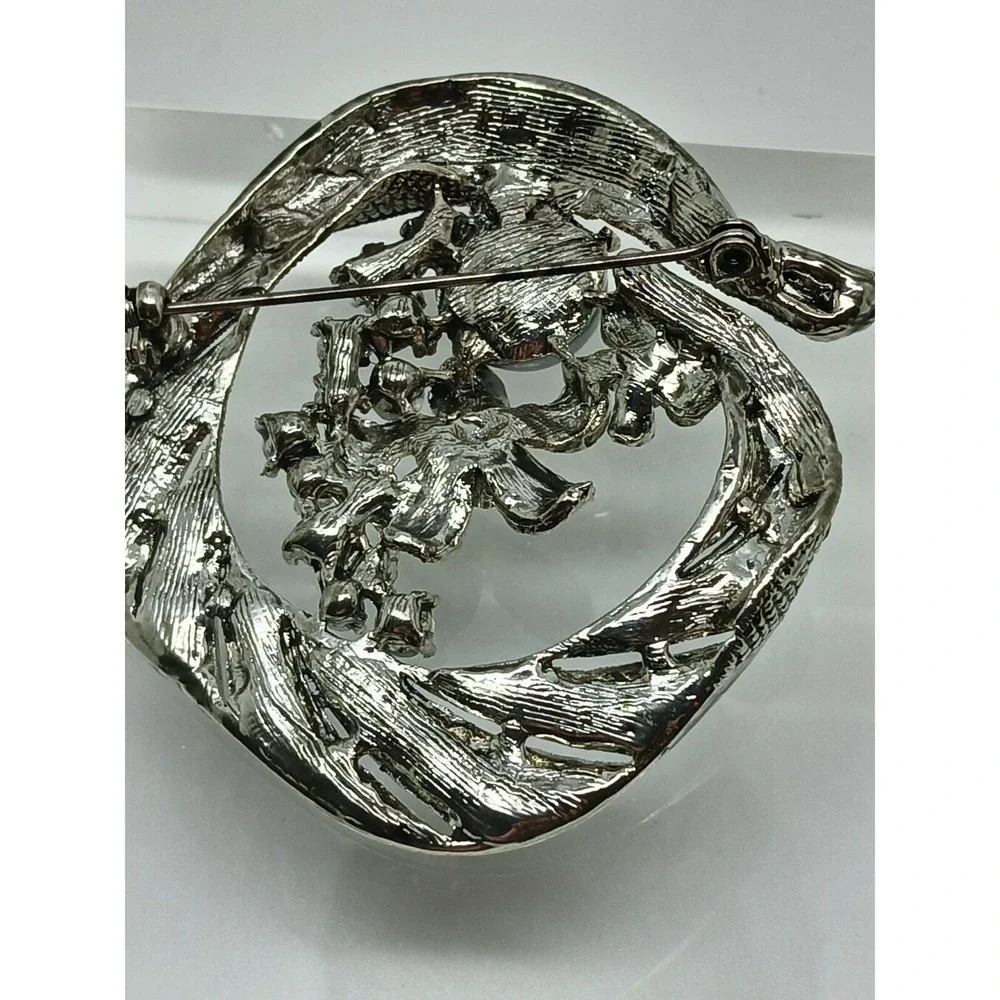 Gorgeous Vintage 90's Antique Style Grey Pearl Rhinestone Crystal AB‎ Brooch